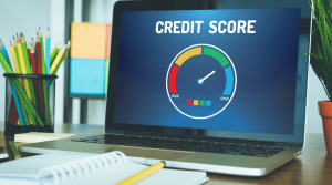 Credit Score gauge on laptop