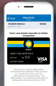 Movo app showing digital card