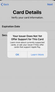 Apple Pay rejection of unsupported card